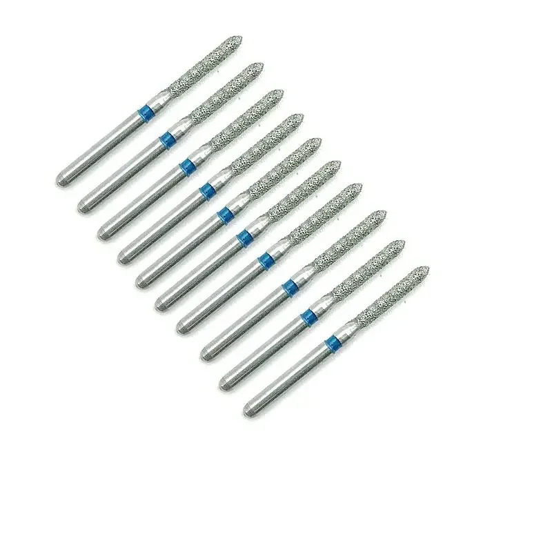 10pcs Dental Diamond Burs Dentistry Diamond for High Speed Handpiece Crown Preparation Cylinder with Beveled Tip Drills 1.6mm