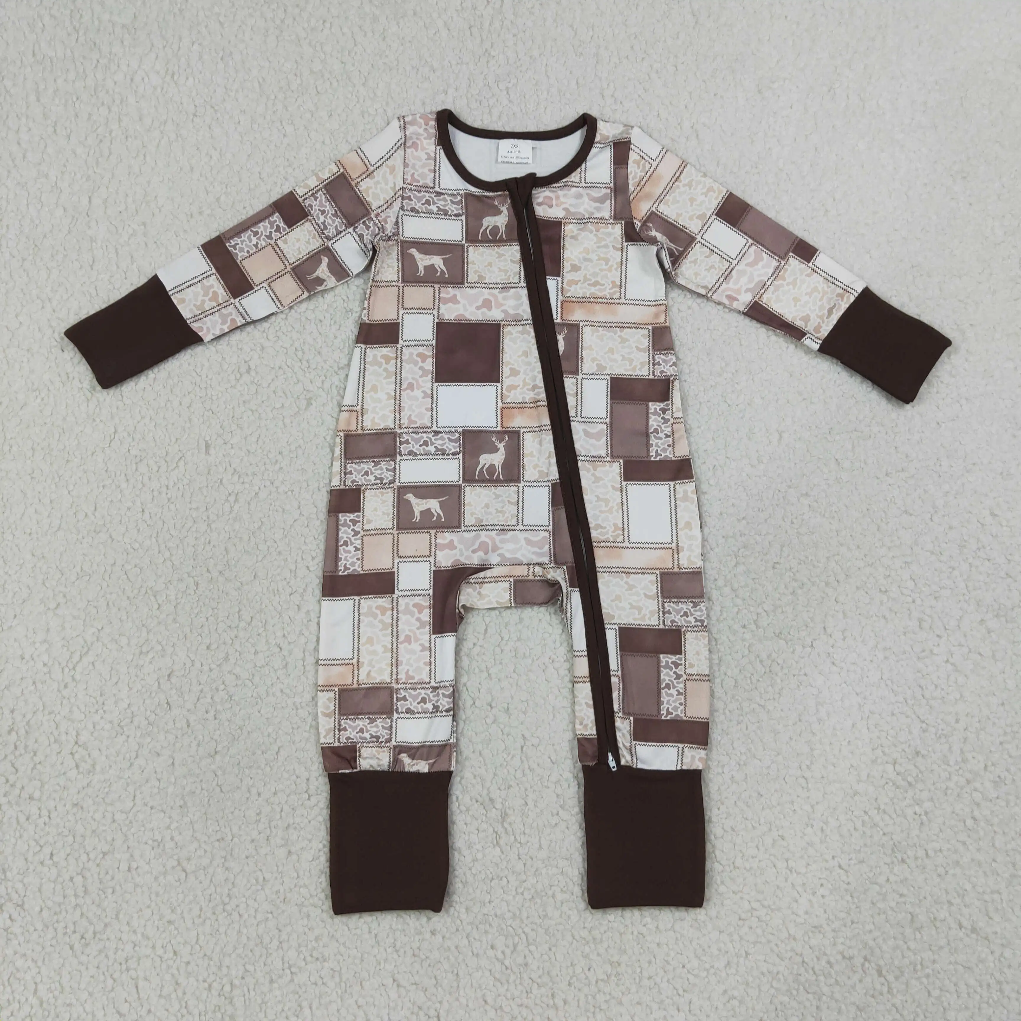 Wholesale Children Baby Boy Long Sleeves Zipper Camo Romper Kids Boys Dogs Deer Clothes Toddler Bodysuit