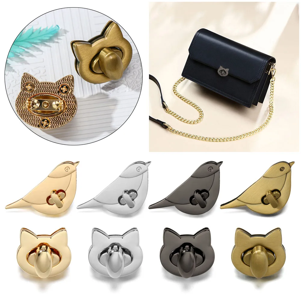 Fermoir D.lique Chat/Oiseau Mignon pour Sac à Main Artisanal en Cuir pour Femme, Accessoires de Quincaillerie pour Bricolage