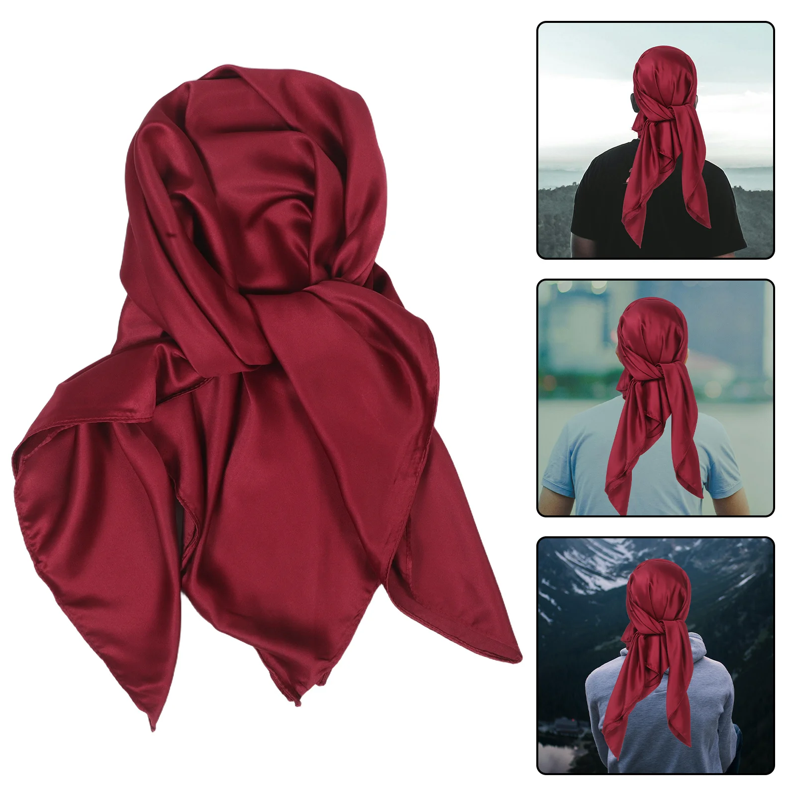 

Satin Square Scarf Red Lightweight Ethnic Head Wrap 180x180cm Versatile Neck Scarf Fashion Bandana Accessories