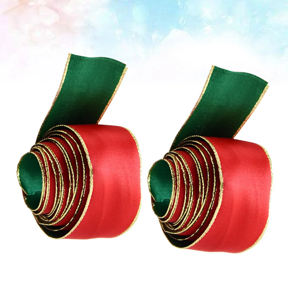 

2Pcs Christmas Decorative Double Color Ribbon Bright Fabric Package Ribbon for Gift Wrapping Holiday Party Decoration Green Red