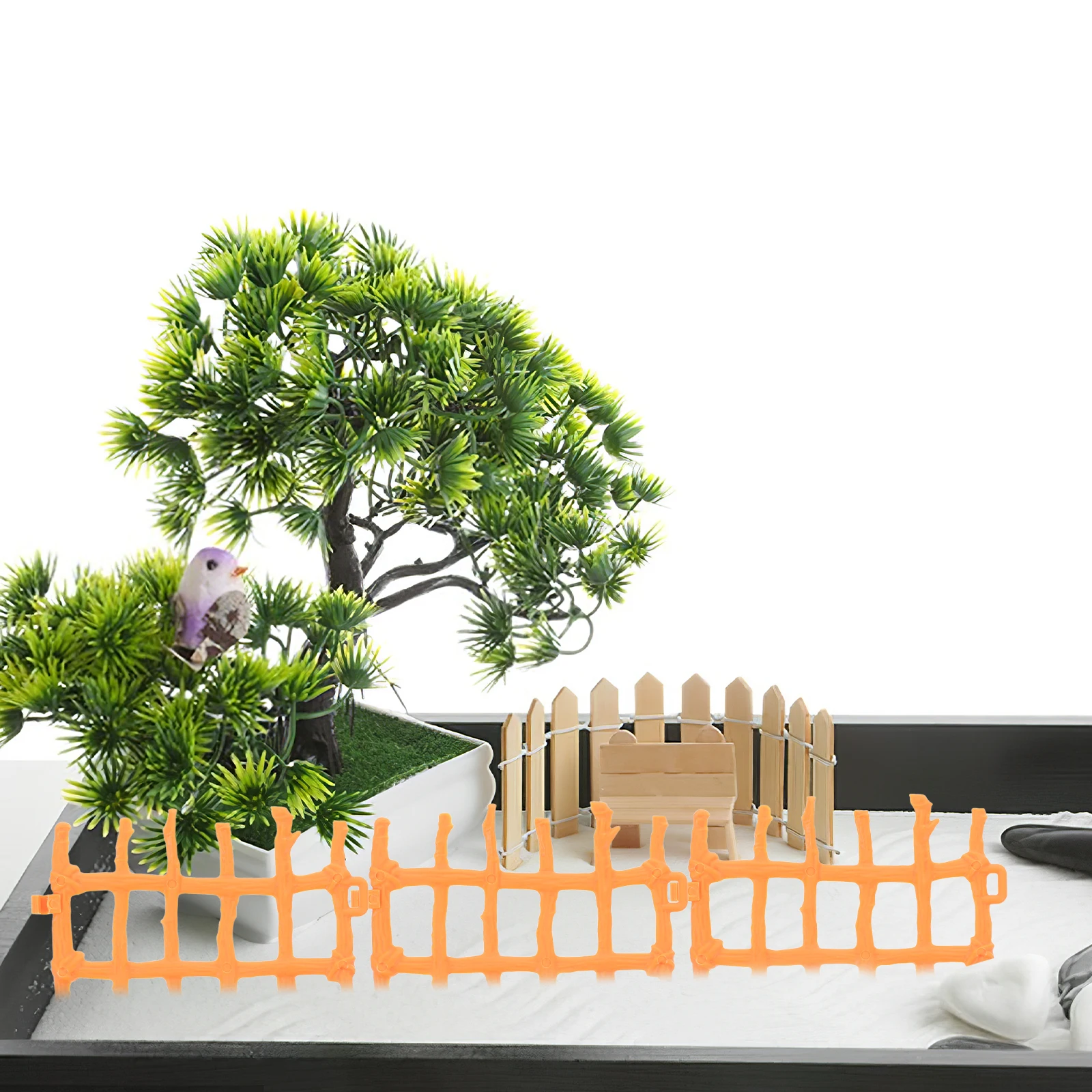

50 Pcs Micro Landscape Fence Decorative Garden Khaki Plastic Fencing Animal Barrier