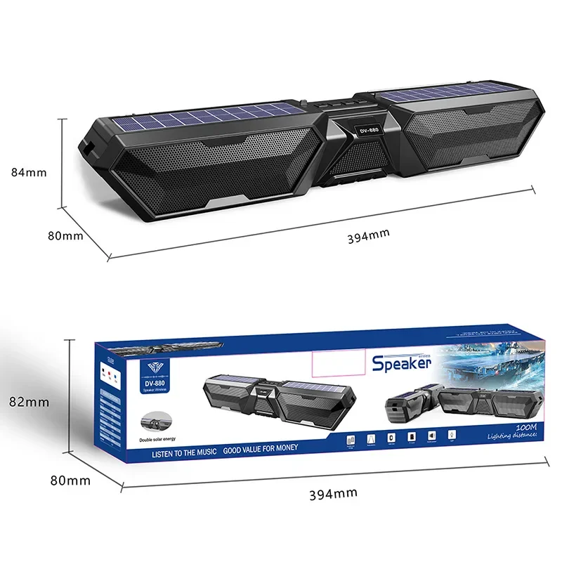 Imagem -04 - Alto-falante Bluetooth sem Fio Solar Portátil Antena Dupla Estéreo Alto-falante ao ar Livre com tf fm Usb Suporte do Telefone