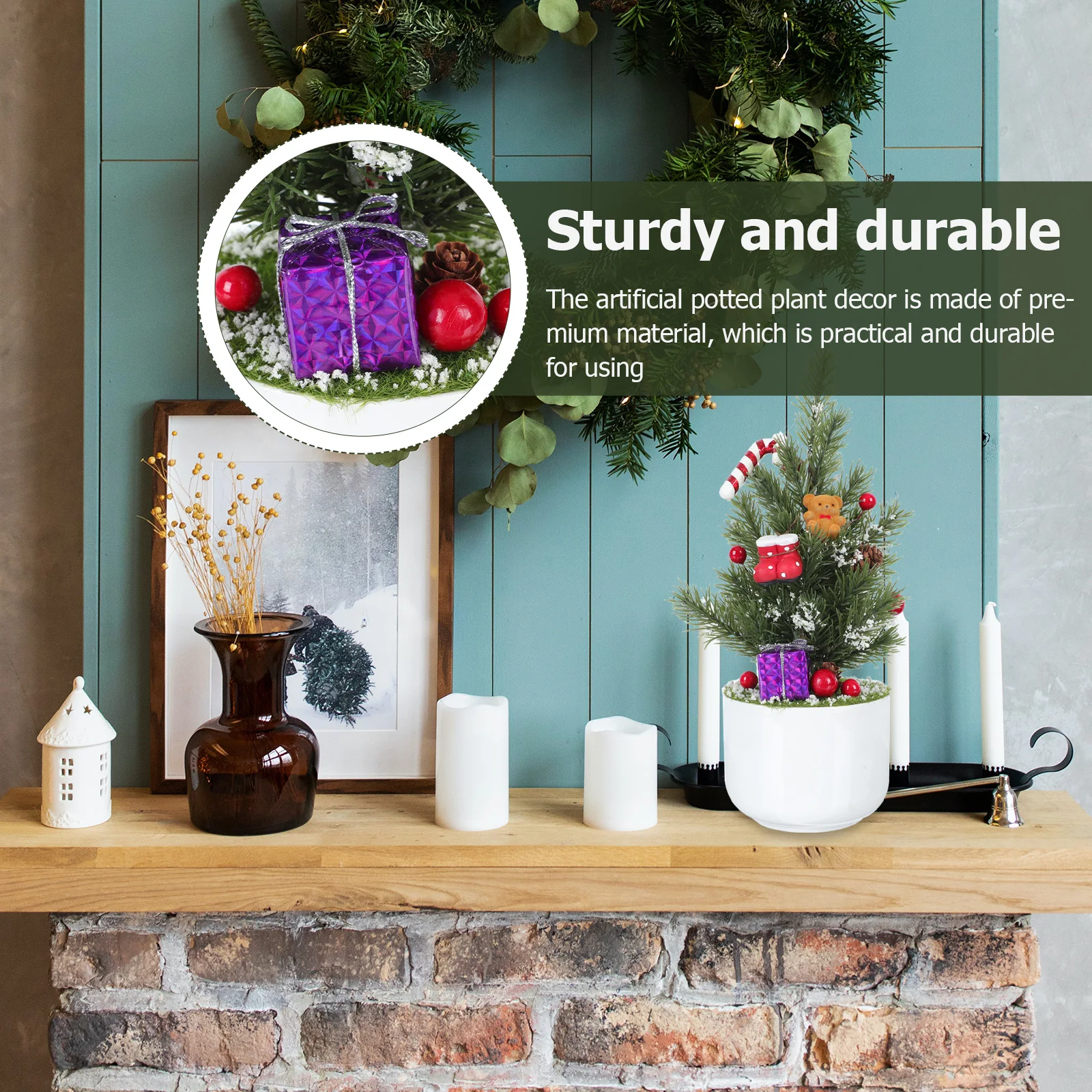 

Christmas Tree Potted Plant Desk Scene Indoor Decorations for Home Faux Mini Decorative Artificial Flora