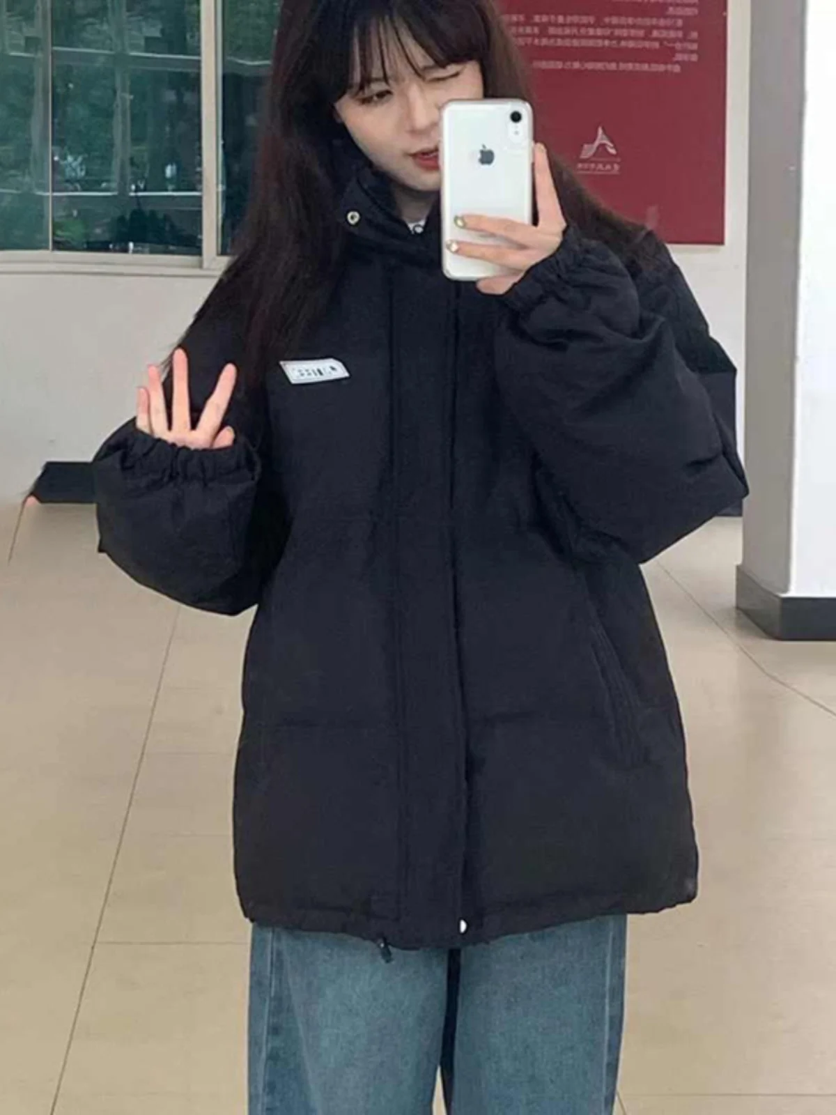 Bla down Jaet Women's 2024 New Sle Loose Student Cotton Coat Winter Clothes Bread Sle Coat Korean Version Straight Tube