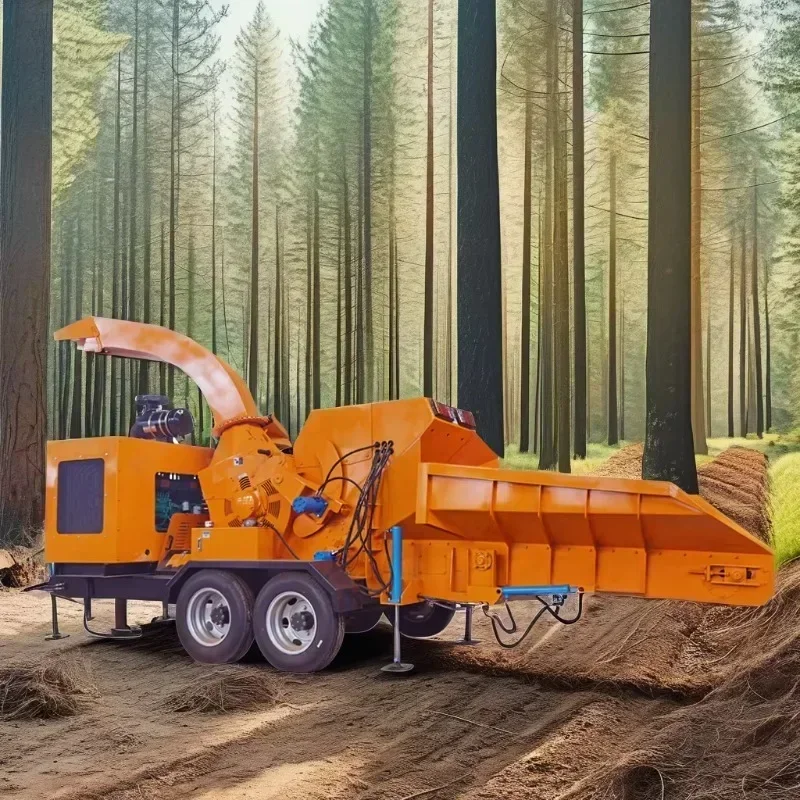 2025 Hot Log Wood Crusher Auto Feed Knife Industrial Wood Chipper Shredder Grinder Diesel with Wheels Convenient Mobility