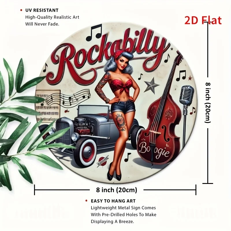 1pc8 X 8inch (20 X 20cm)2D Flat Sign/rockabilly Sign/Metal Tin Sign- Round Aluminum Wall Art, Durable, Windproof & Waterproof, P