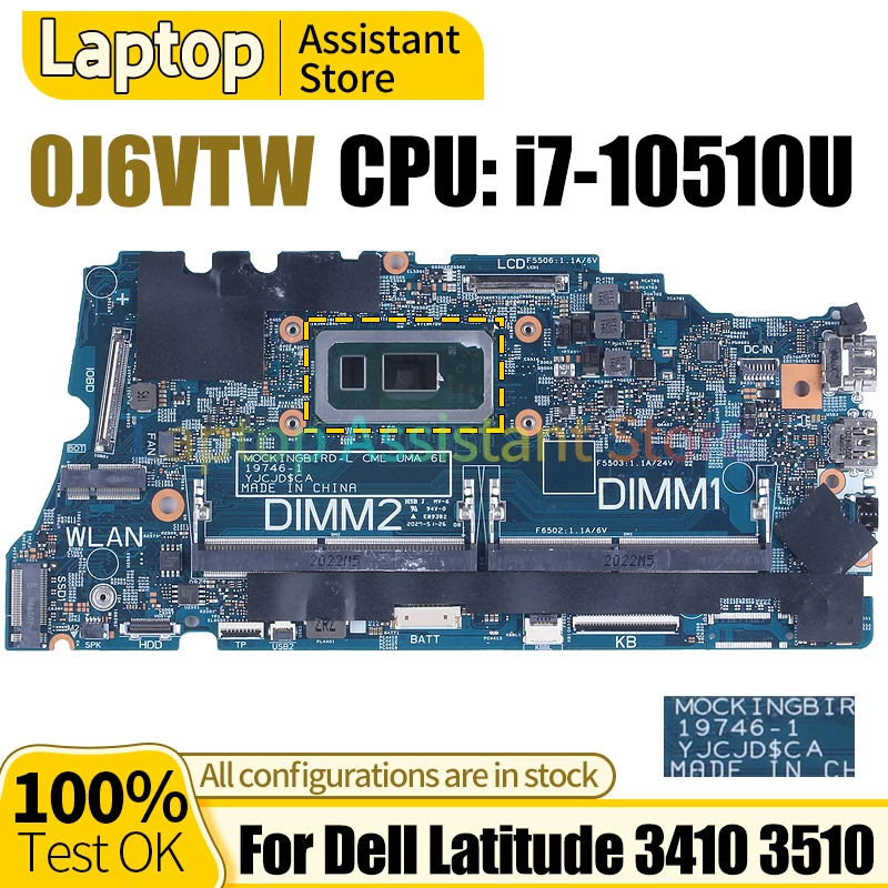 

For Dell Latitude 3410 3510 Mainboard 19746-1 0J6VTW SRGKW i7-10510U 100％ test Notebook Motherboard