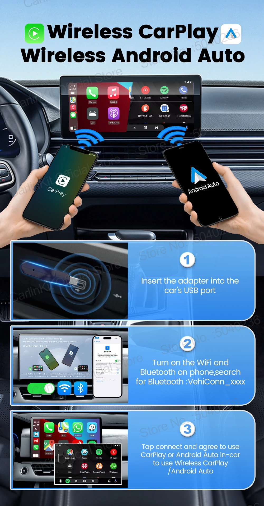 CarlinKit 5.0 Mini Ultra Wireless Adapter Wireless CarPlay Android Auto For OEM Car Plug and Play WiFi Bluetooth Auto Connection