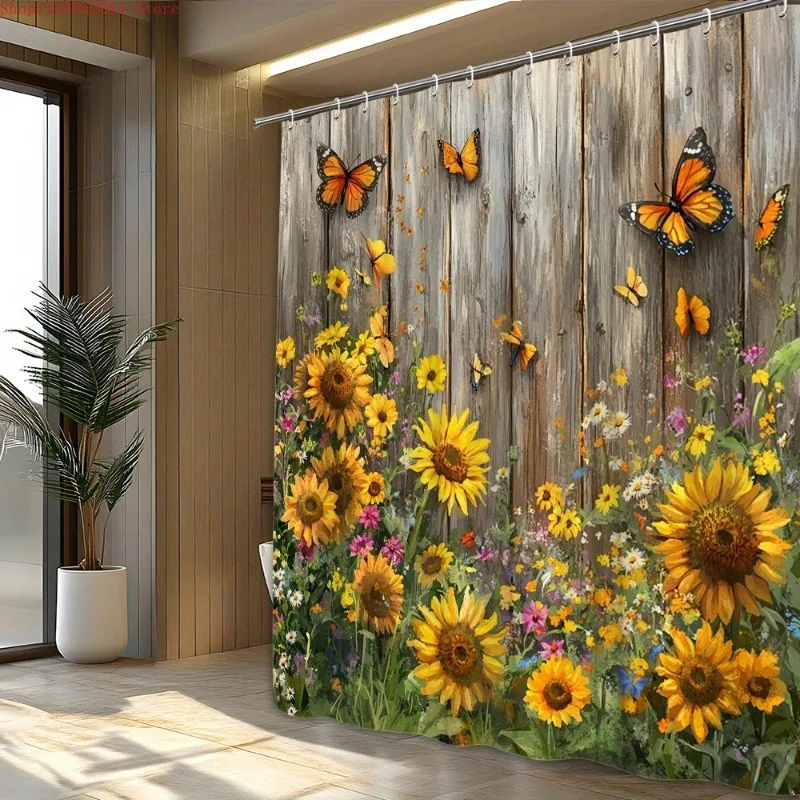 1 Stück rustikaler Duschvorhang aus Holzzaun, fantasievoller Garten – mit Haken, wasserdicht, schimmelresistent, einfache Installation, waschbar