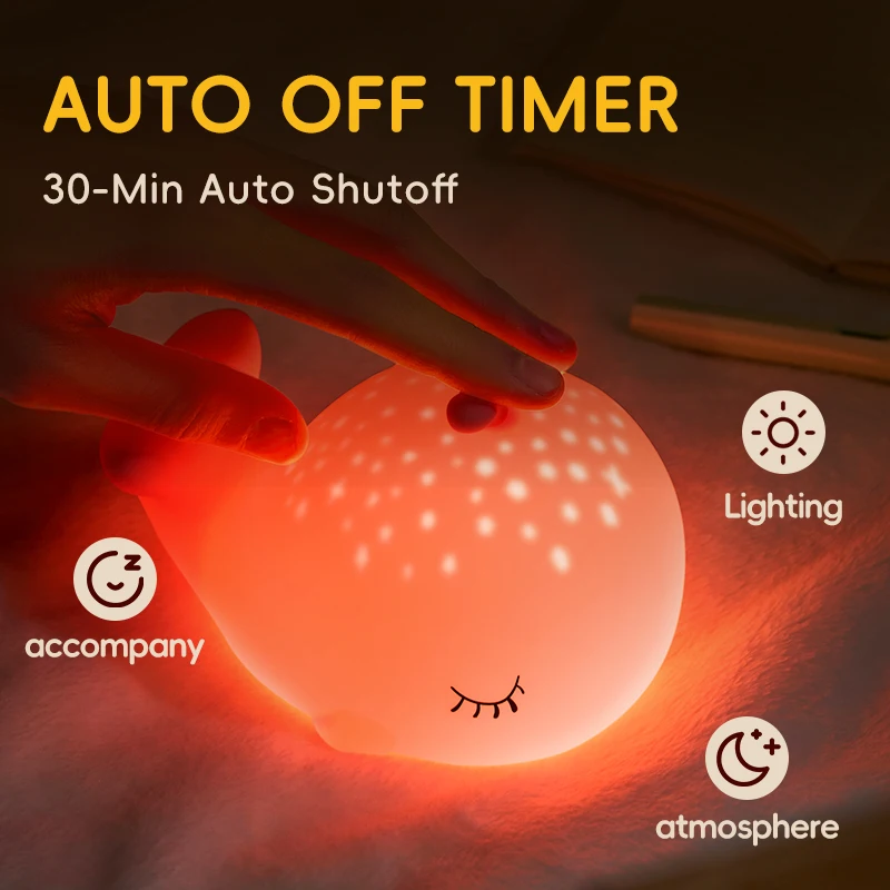 New creative starry sky whale silicone bedside lamp, USB rechargeable, soft light for eye protection, perfect gift for bedroom.