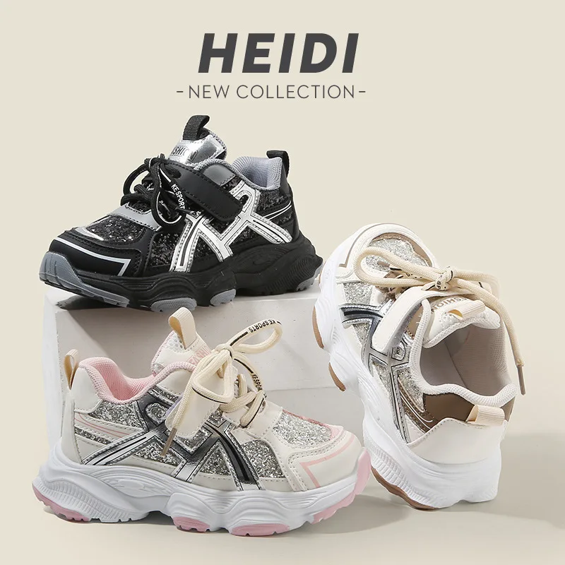 Enfants printemps automne avant à lacets papa chaussures garçons paillettes baskets basses filles semelle souple rayé Velcro neutre chaussures décontractées