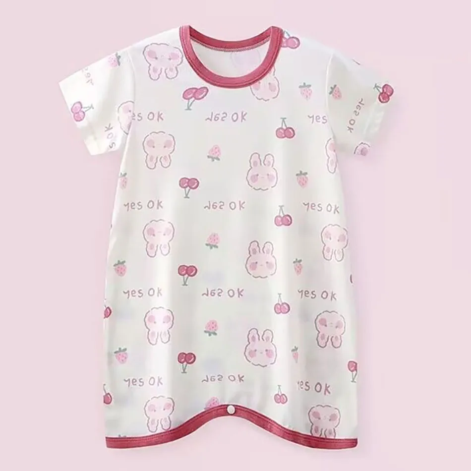 Infant Summer Romper Thin Ice Silk Cartoon Printed Soft Gentle Skin Unisex Kids Anti Kick Sleepwear for Air Conditioned Comfort