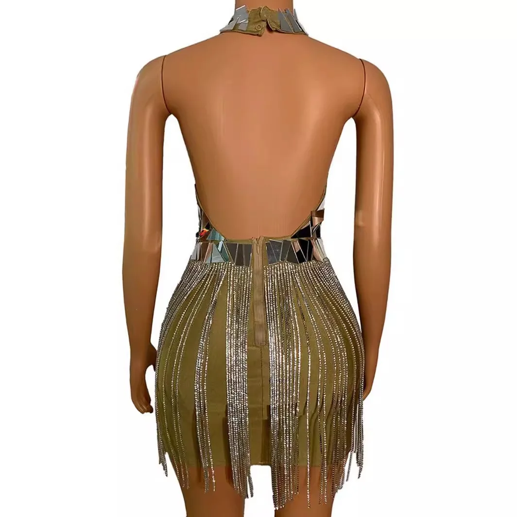 Women's Fashion Clothing Sexy Deep V Diamond Tassel Sequins Prom Dress Party Body Transparente Flecos  Dresses for Women 2025