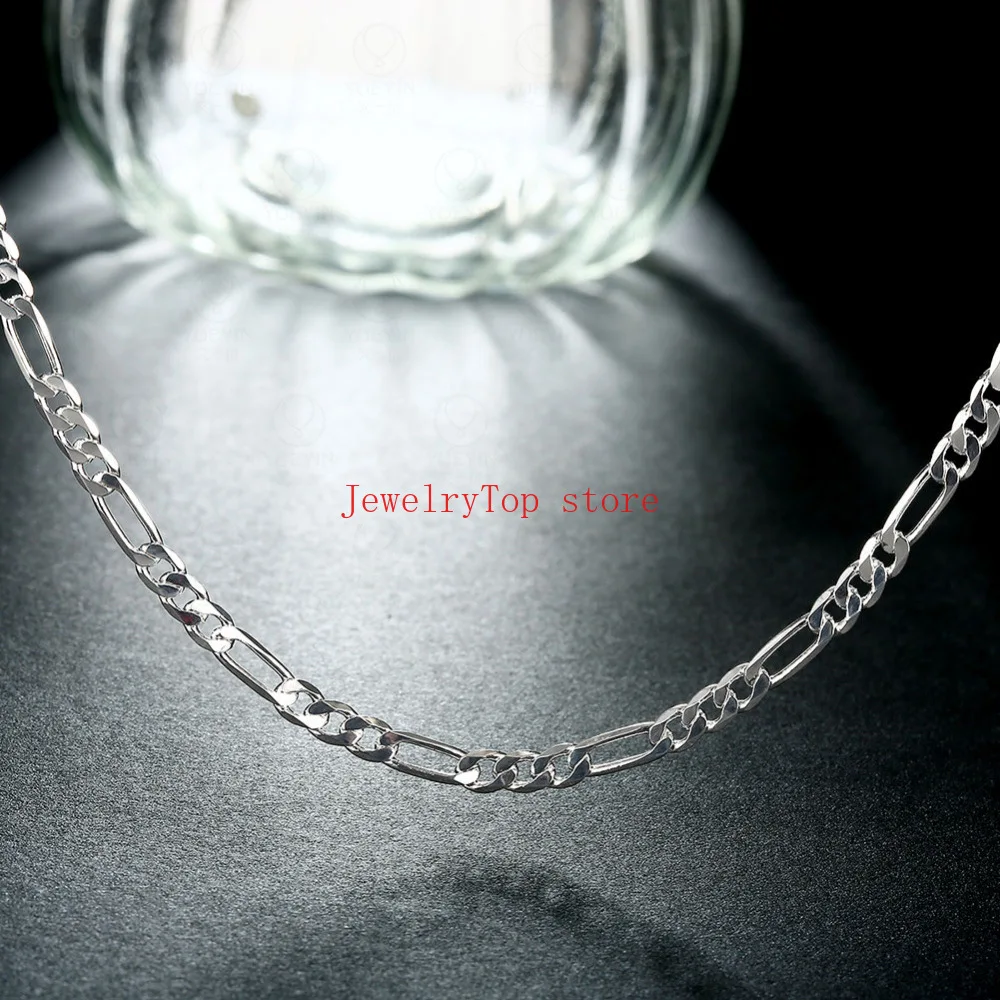 JewelryTop store 40-75cm 925 Sterling Silver 4mm Figaro Chain Necklace for Women Men Long Wedding Hip Hop Jewelry Gift