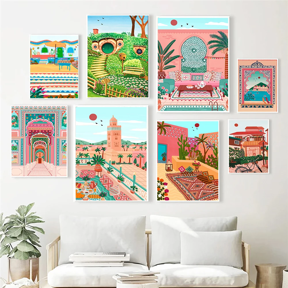 Morocco Marrakech India Gate Travel City Poster Landscape Canvas Painting Wall Art for Living Room Decoration Home Decor Picture