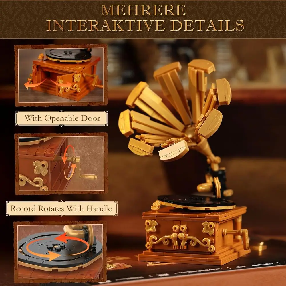 ชุดตัวต่อวินเทจ 1438 ชิ้น: กล้องถ่ายรูปย้อนยุค, โทรศัพท์, เครื่องเล่นแผ่นเสียงสำหรับบ้านและสำนักงาน, ของตกแต่งย้อนยุคยุค 80 สำหรับผู้ใหญ่