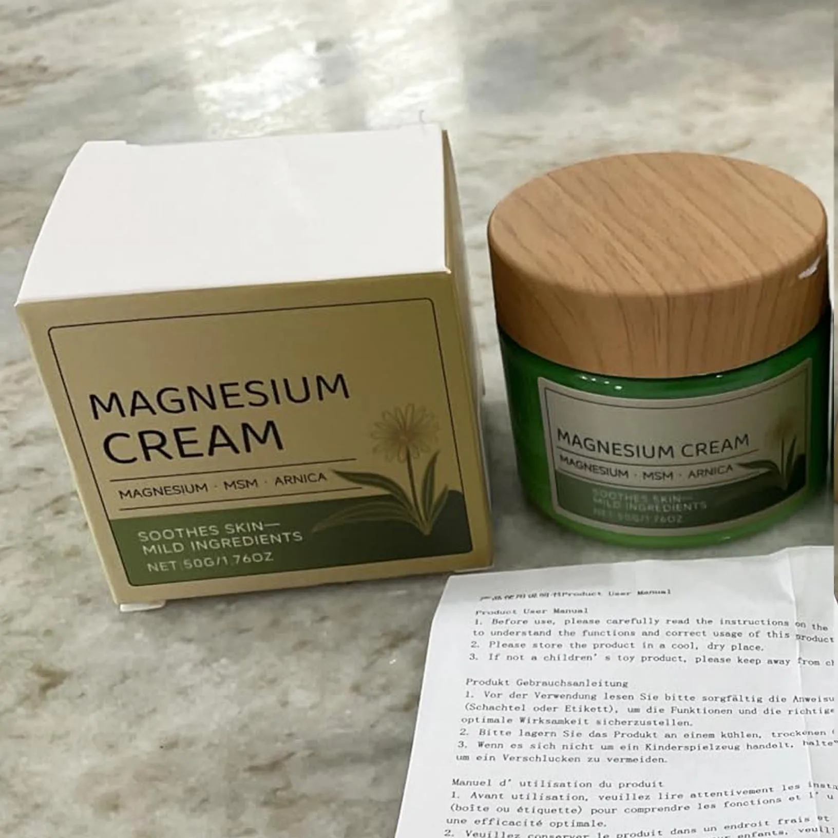 Crema de Magnesio con MSM y Árnica, Fórmula Suave, No Grasosa, para Masajes Externos en Rodillas y Músculos, Hidratación y Cuidado Diario de la Piel