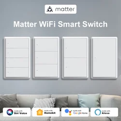 Manhot Matter WiFi Smart Wall Light Switch 1 2 3 4 Gangs with Neutral Wire Push  Physical Light Switches work with Homekit App