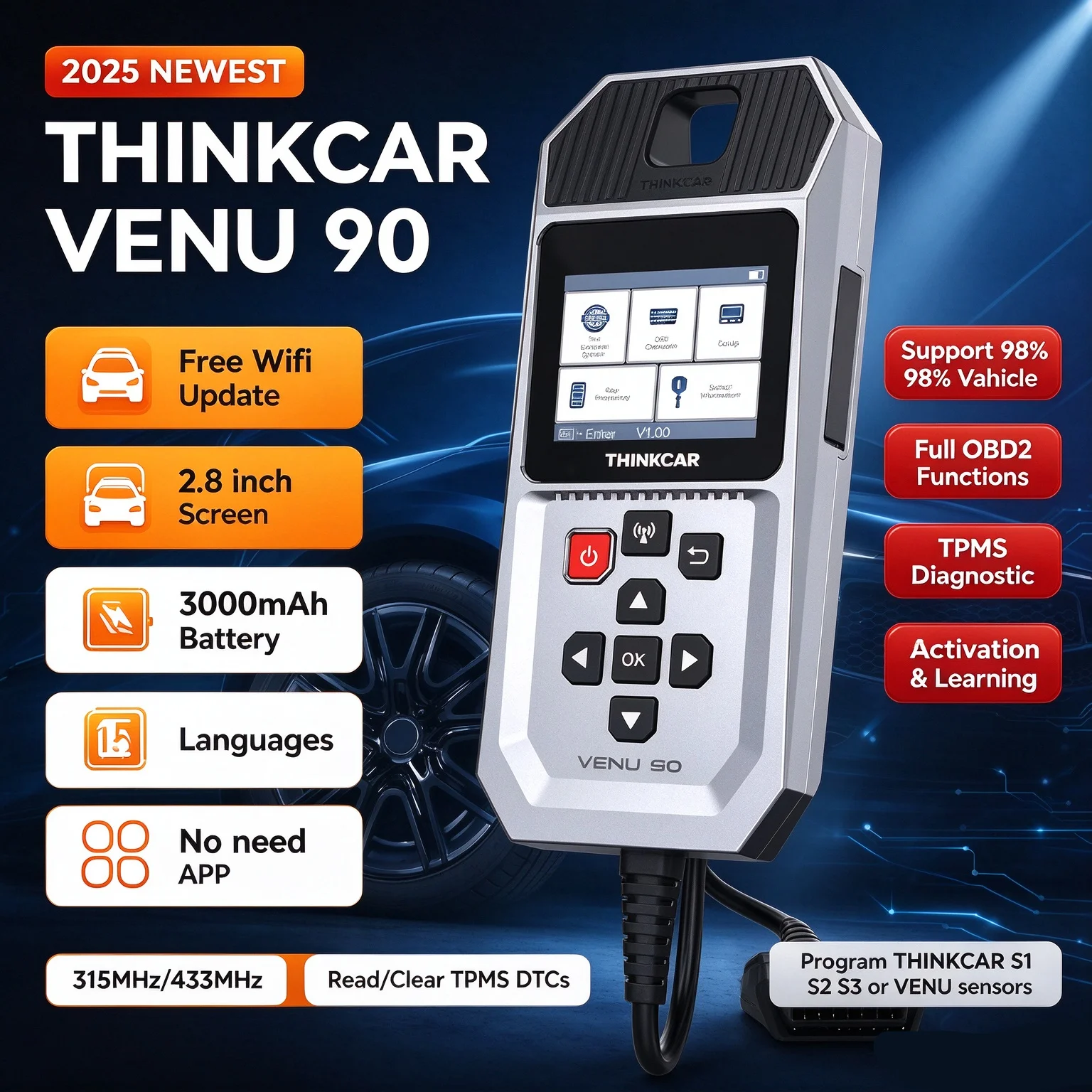 Car TPMS Tool  Tire Pressure Sensor THINKCAR VENU 90  Programming Activator for ThinkTool Pro 689BT