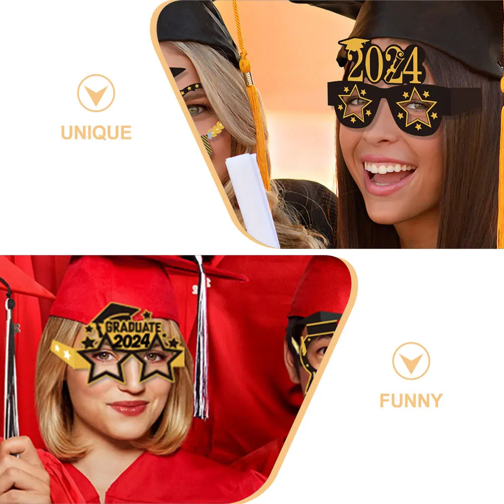 

8pcs Graduation Glasses Props Class Of 2024 Paper Photo Booth Accessories Lightweight Fun Party Decor For Graduation