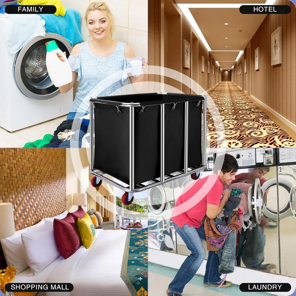 Carrinho de Lavanderia com Rodas, Cesto de Roupa Grande com Rodas, Cesto de Roupa Pesado com Estrutura de Aço e Impermeável