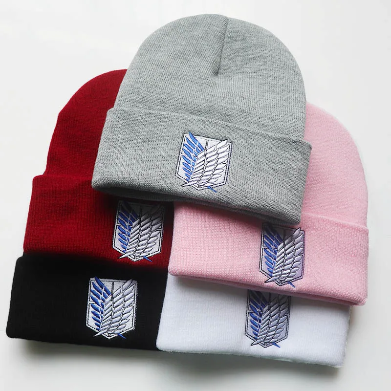 Anime Attacks on Titan Knit Hat Beanie Winter Hat Warm Acrylic Fashion Shingeki Manga No Kyojin Eren Mikasa Cap for Men Women