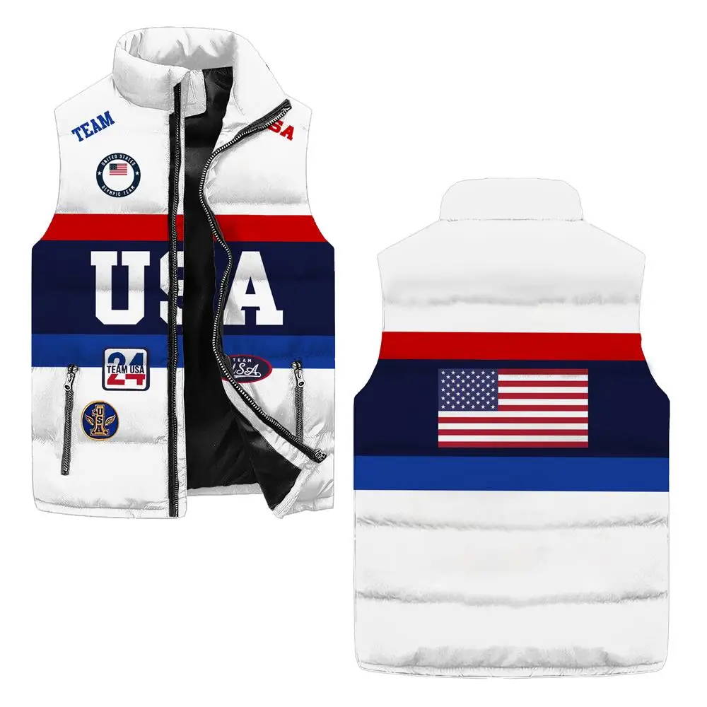 2024 Usa Openingsceremonie Team Uniform Heren En Dames Grote Maat Donsjassen Mode Herfst-En Wintervest Kerstcadeaus