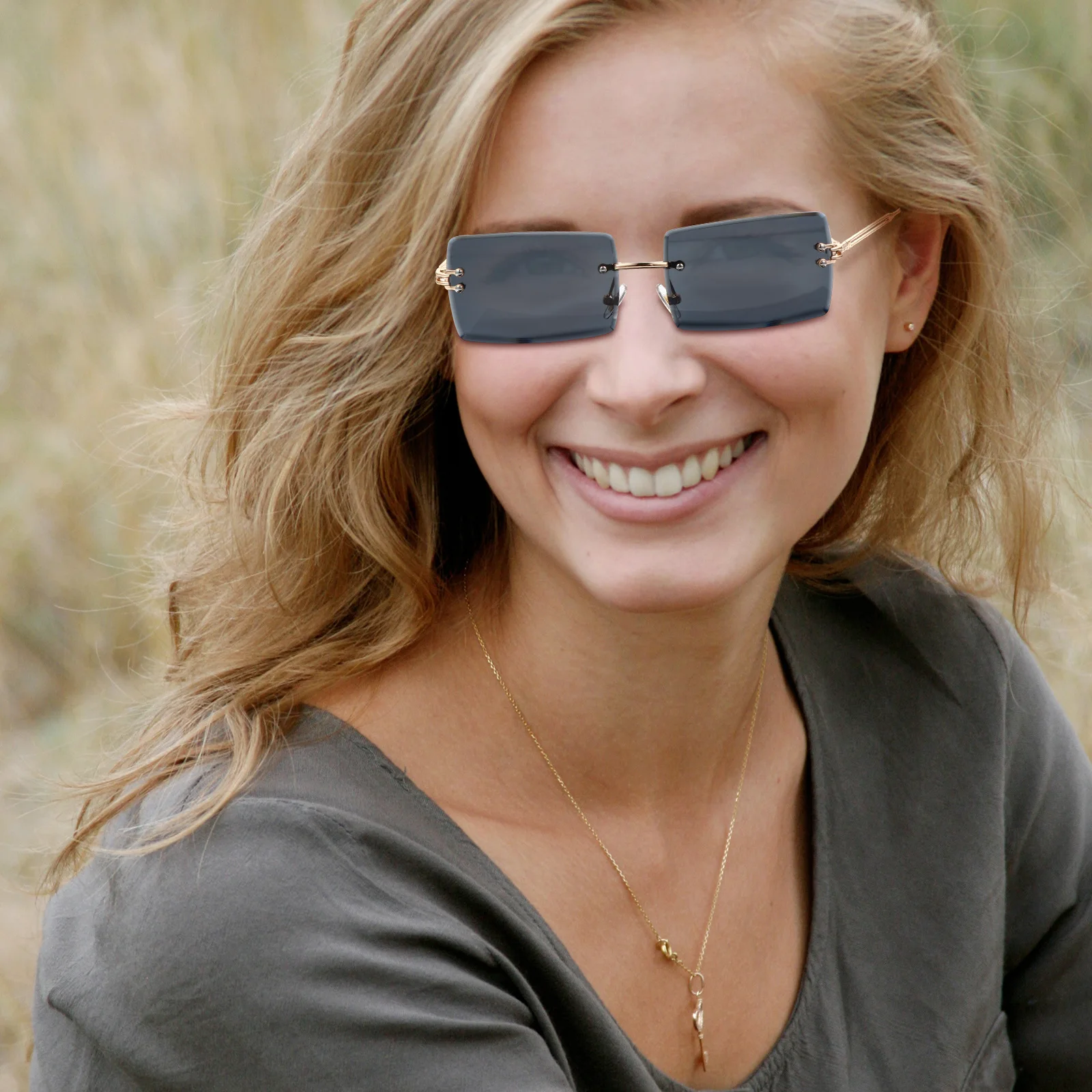 

High quality Metal PC Sunglasses UV Protection Black Rimless Fashion Practical Vacation Party Wear Accessories Selfie Style Sun