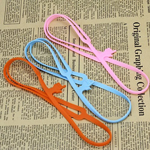 3Pcs Colorful Silicone Finger Bookmarks Set Orange Blue Pink 40Cm Elastic Band for Books 20-30Cm Bookmark