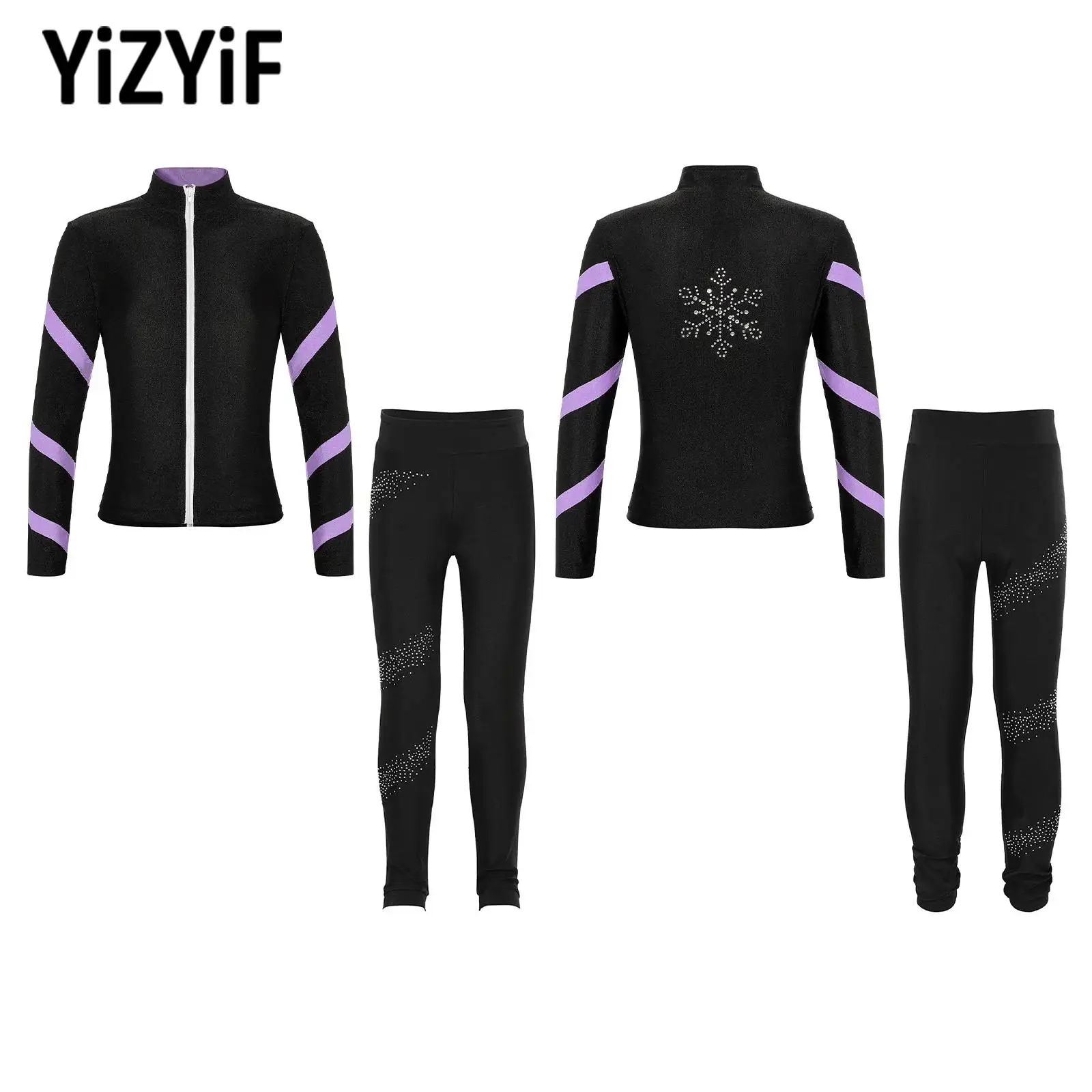 

2025 New Kids Girls Sports Set Long Sleeve Sweatshirt with Rhinestones Pants for Yoga Gymnastic Dance Figure Ice Skating Workout