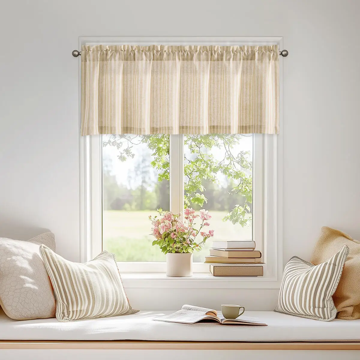 JINCHAN Striped Valance Kithchen Short Curtains For Window Bathroom Living Room Bedroom Farmhouse Small Curtain 1 Panel