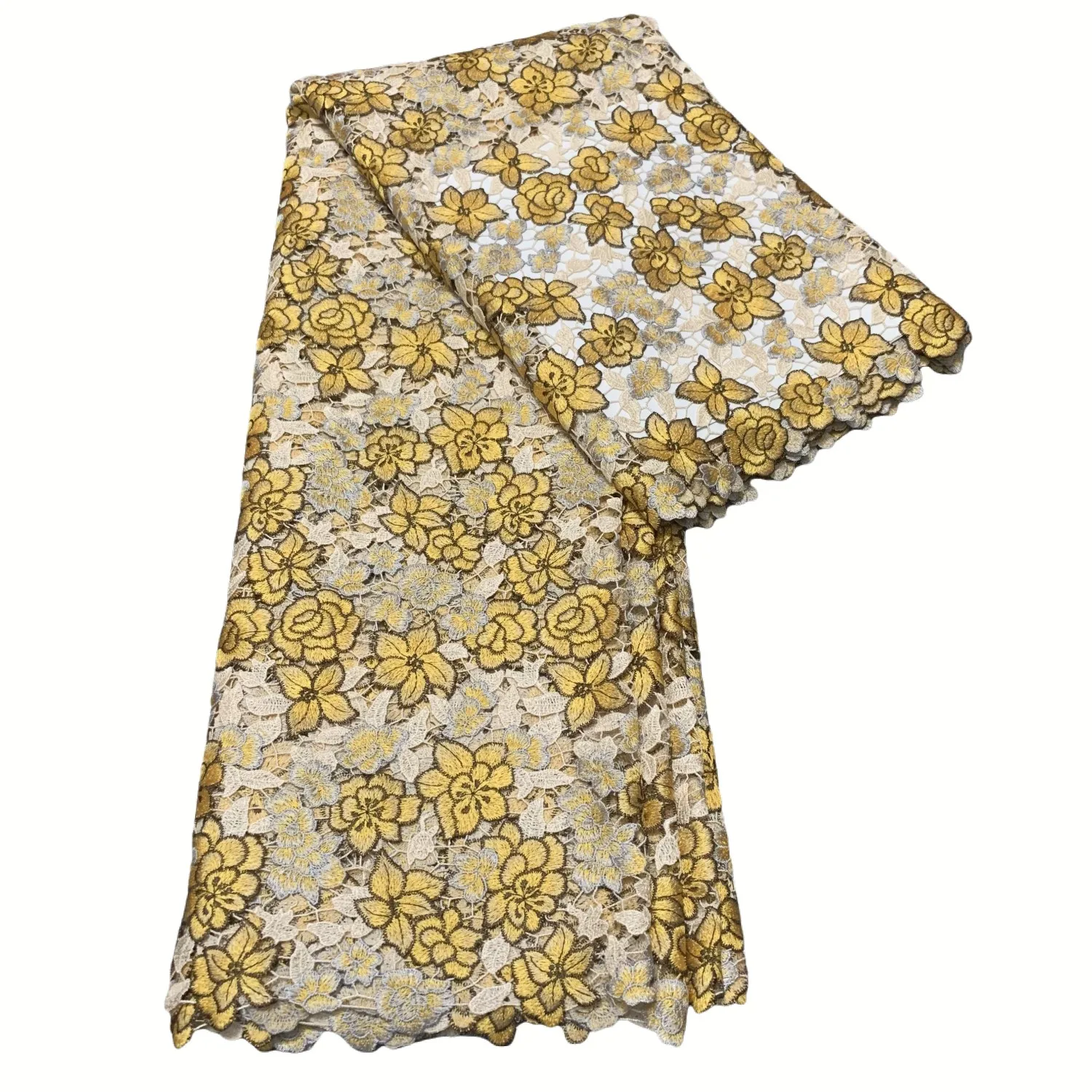 

Nigerian 3D Embroidered Water Soluble Lace Fabric African Guipure Cord 2026 Latest Style for Sewing Women's Dresses 5 Yards