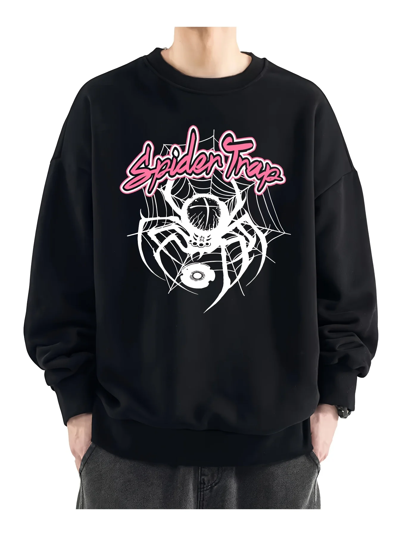 

Белый узор паука, мужская свободная осенне-зимняя коллекция больших размеров, круглый вырез и длинные рукава.