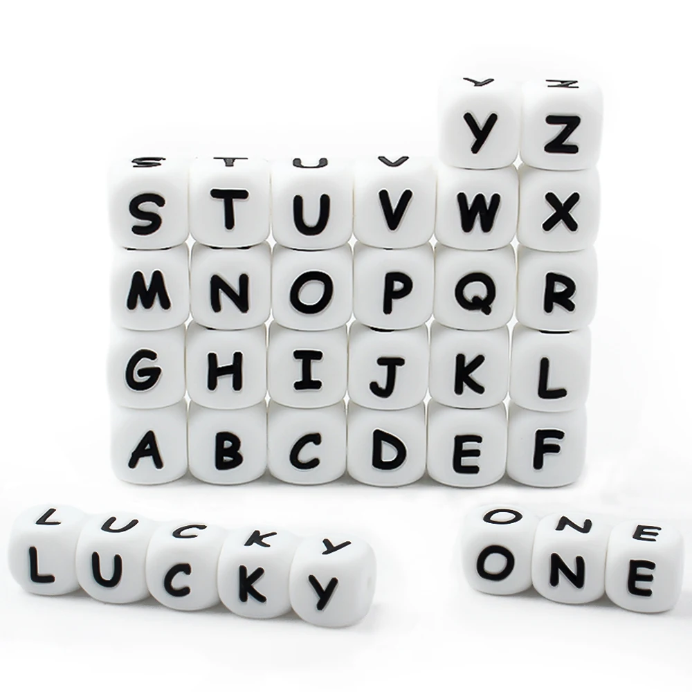 10Pcs 12mm Letters Silicone Beads Pacifier Clip Chain Personalized Name Alphabet Beads for Jewelry Making DIY Necklace Bracelet