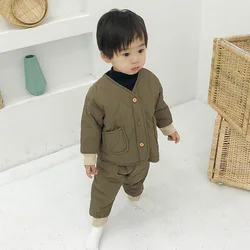 Boys Girsl Winter Padded Jacket Suit Clothes Baby Outfit Set Coat Children's Outerwear Quilted Jacket Tops +Pants 2PC 0-6Yeas