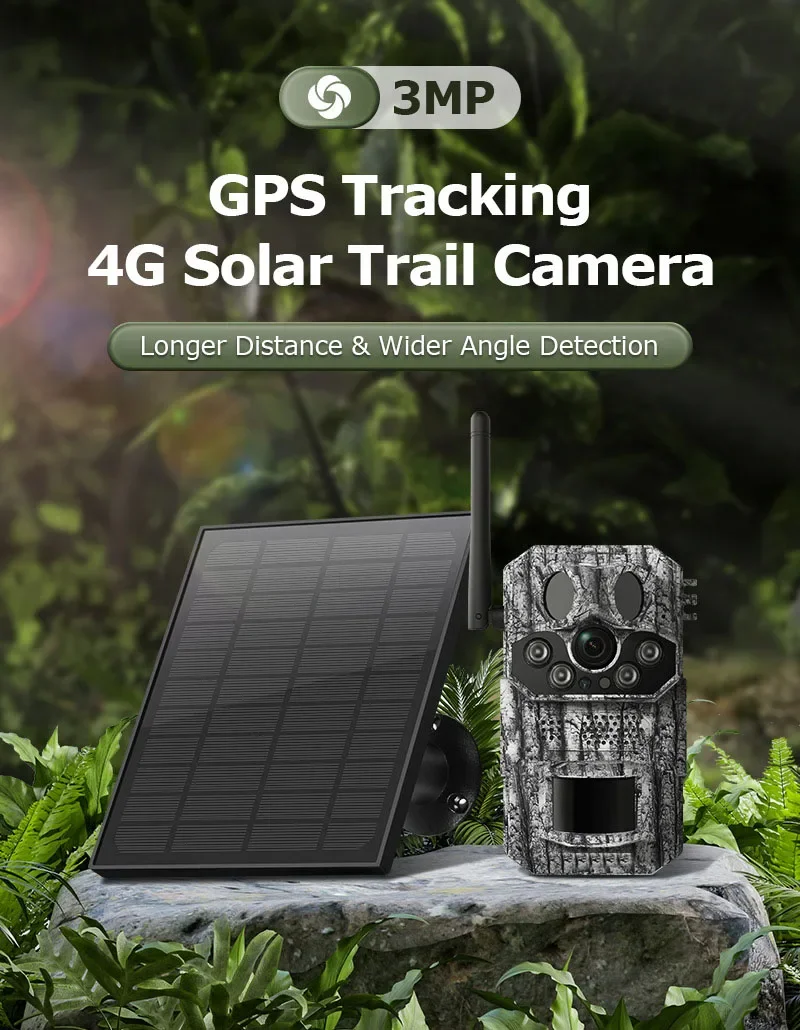 Uzoom 2K Solar Powered Hunting Camera SIM 4G Tracking with App Control Night Vision Color Animal Monitoring Built-in Li-Battery