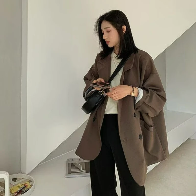 Oversized Casual Blazers for Women Spring Autumn Loose Versatile Single Breasted Suit Jacket Temperament Vintage Office Coats
