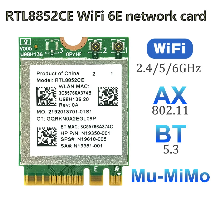 RTL8852CE wifi 6E 2.4G/5G/6G WIFI6 802.11ax WIFI Card BT5.3 wireless Module NGFF M.2 For laptop/PC Support Win10 11