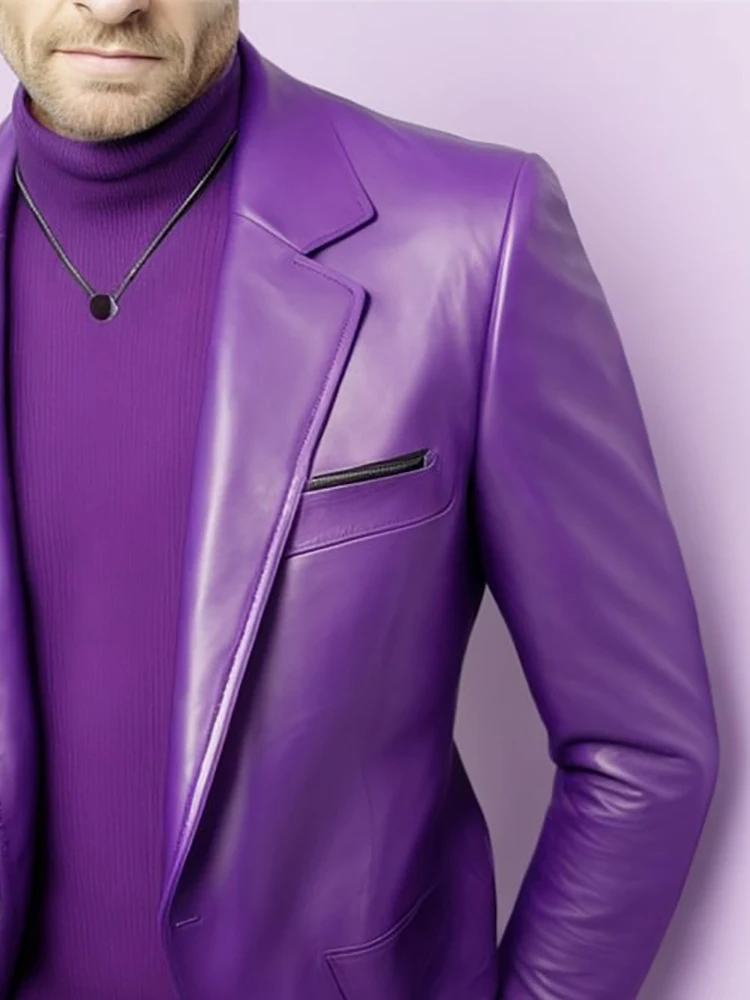 

Elegant Pu Leather Fashion Men Suit Jacket Solid Single-breasted Lapel Long Sleeve Business Blazer Male Formale Party Chic Suit