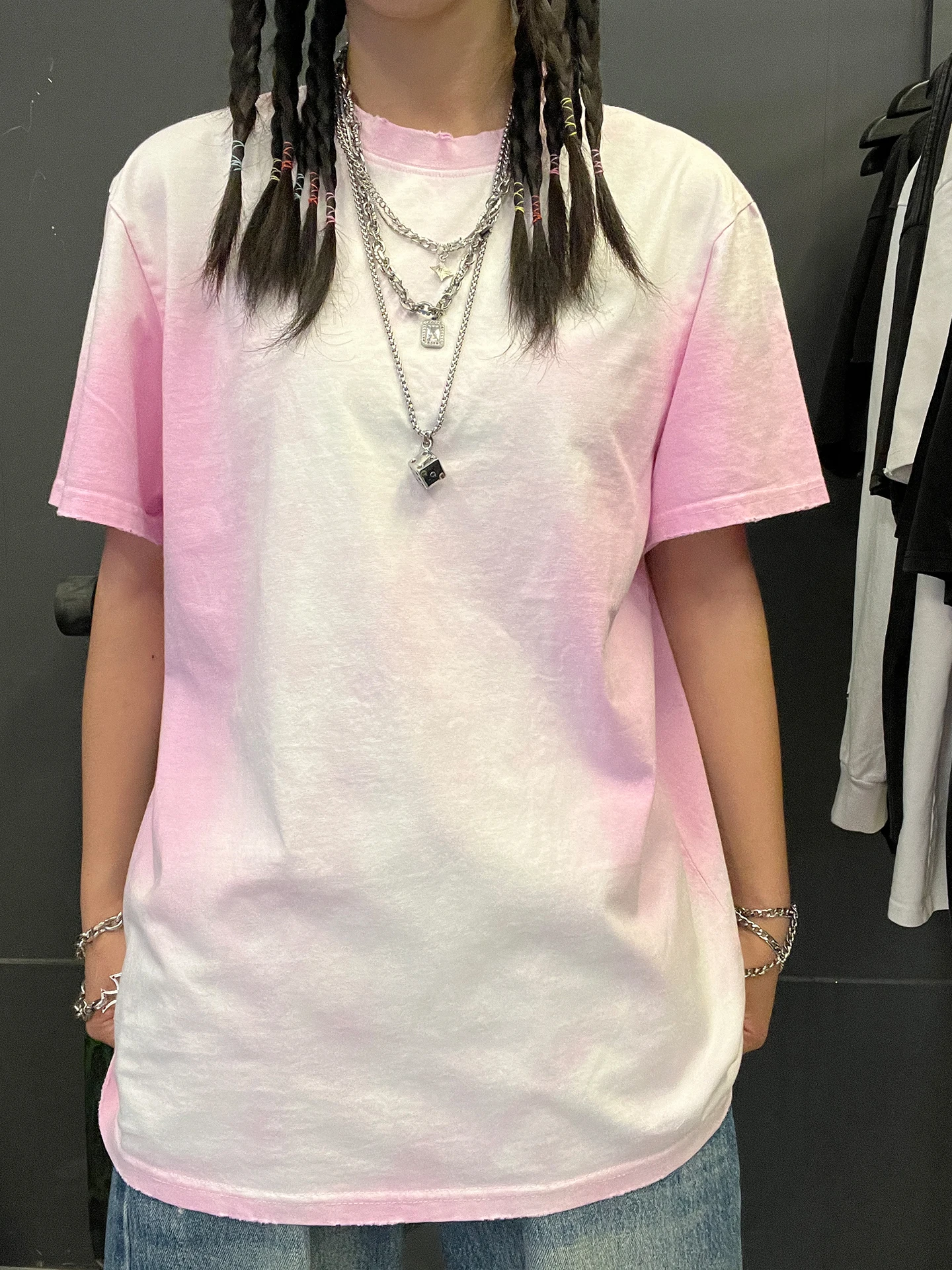 Sweet  Harajuku Style Short Sleeve T-Shirt by Wang Studio Ten Year Old Shop! Dyed Hanging Powder Reverse Making T-Shirt