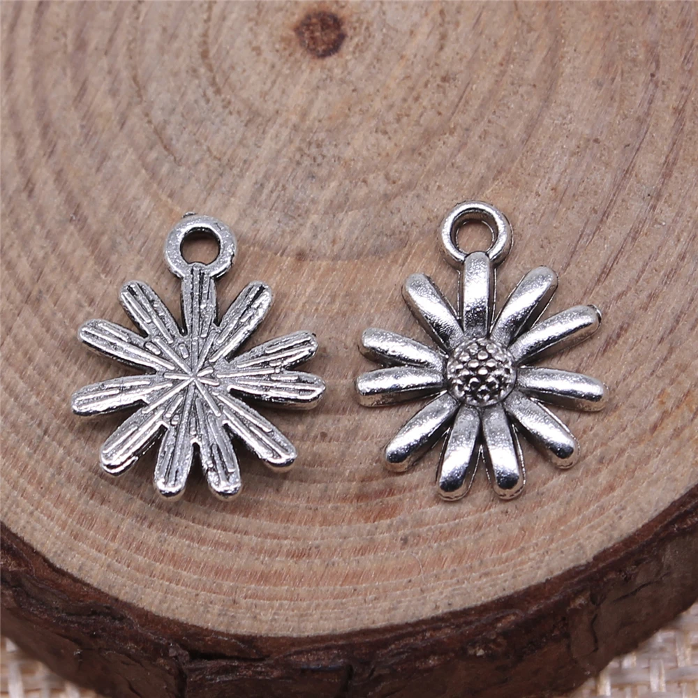 WYSIWYG 20pcs 15x12mm Antique Silver Color KC Gold Color Flowers chrysanthemum Charms For Jewelry Making DIY Jewelry Findings
