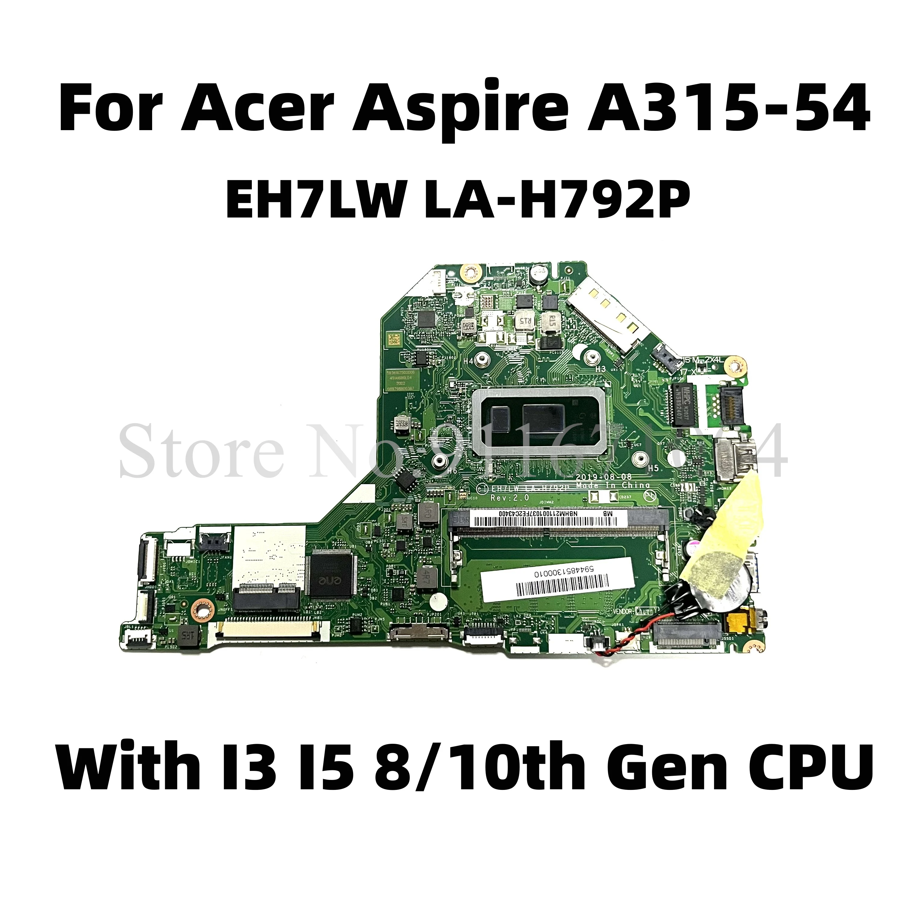 Imagem -01 - Placa-mãe do Portátil para Acer Aspire Nb.hef11.003 Nb.hef11.002 A31554 Eh7lw La-h792p I38145u I59265u Cpu 4gb de Ram Ddr4