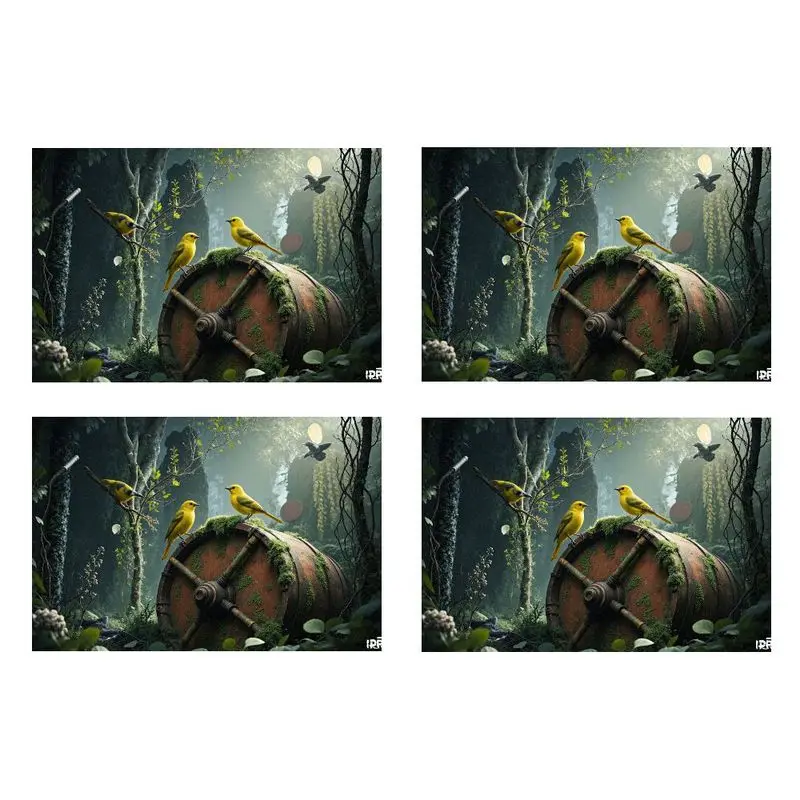 طقم مفرش طاولة مكون من 4 قطع، تصميم مستطيل، موضوع غابة ريفي، سهل التنظيف، مثالي للديكور المنزلي والموسمي.