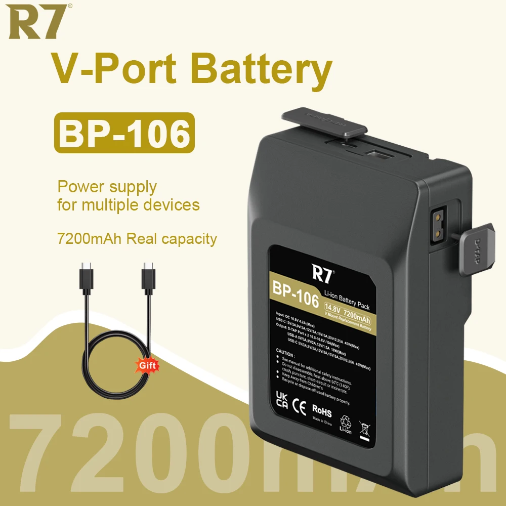 

R7 14.8V V Mount Battery BP-106 Rechargeable Batteries 7200mAh for Sony Camcorder Broadcast LED Video Light