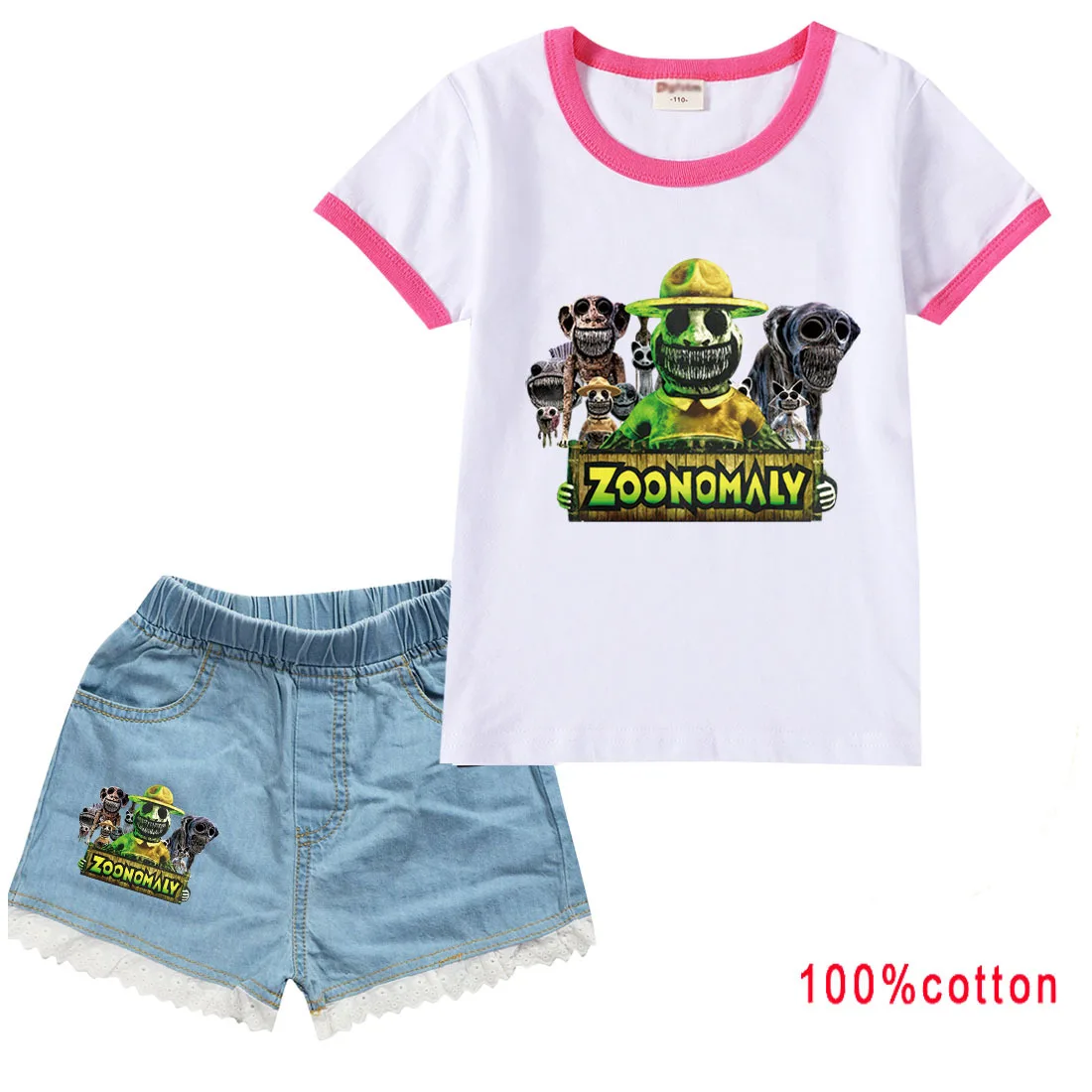 New Game Zoonomaly Clothes Kids Tracksuit Baby Boys Short Sleeve T-shirt Denim Shorts 2pcs Set Toddler Girls Boutique Outfits