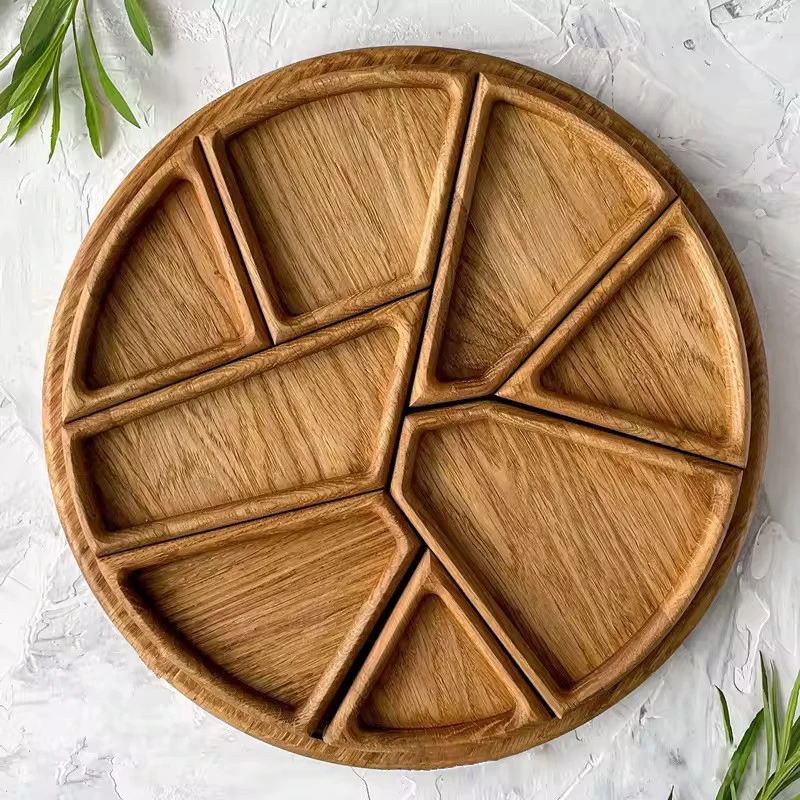 ZZ Serviertablett aus geteiltem Holz, Snack-Dessertplatte, Obst-Vorspeisen-Servierplatte, Servierplatte, rund, für Süßigkeiten, Nüsse, Vorspeisen