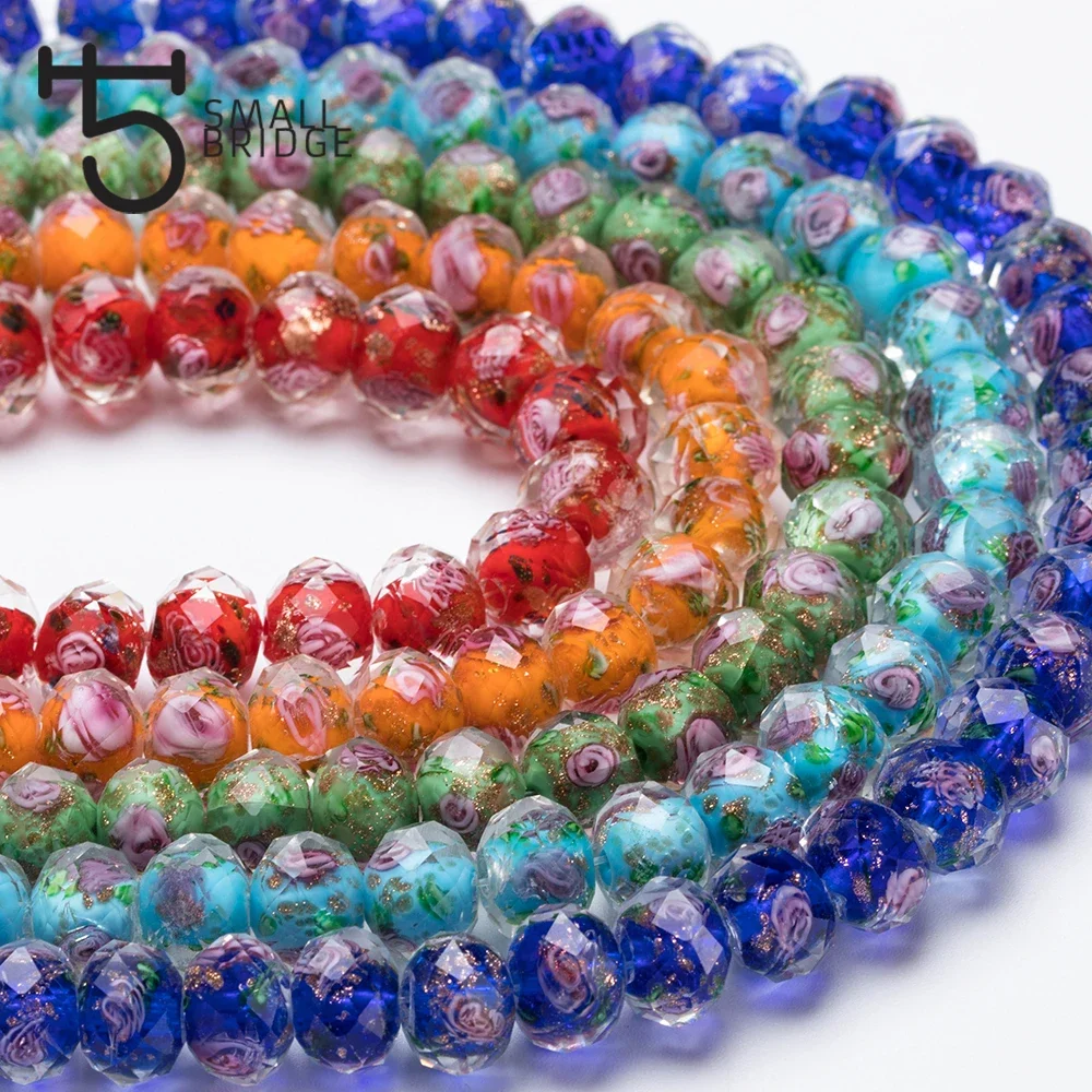 12mm Murano Mixed Color Flower Glass Beads for Bracelet Making Material Pearls Faceted Rondelle Large Lampwork Beads L001