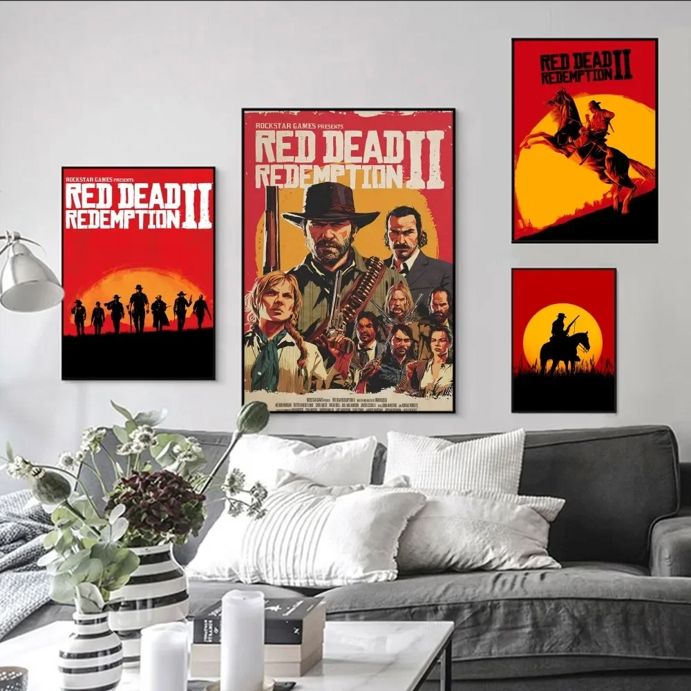 

R-red-Dead Redemptions Poster Self-adhesive Art Poster Retro Kraft Paper Sticker DIY Room Bar Cafe Vintage Decorative Painting