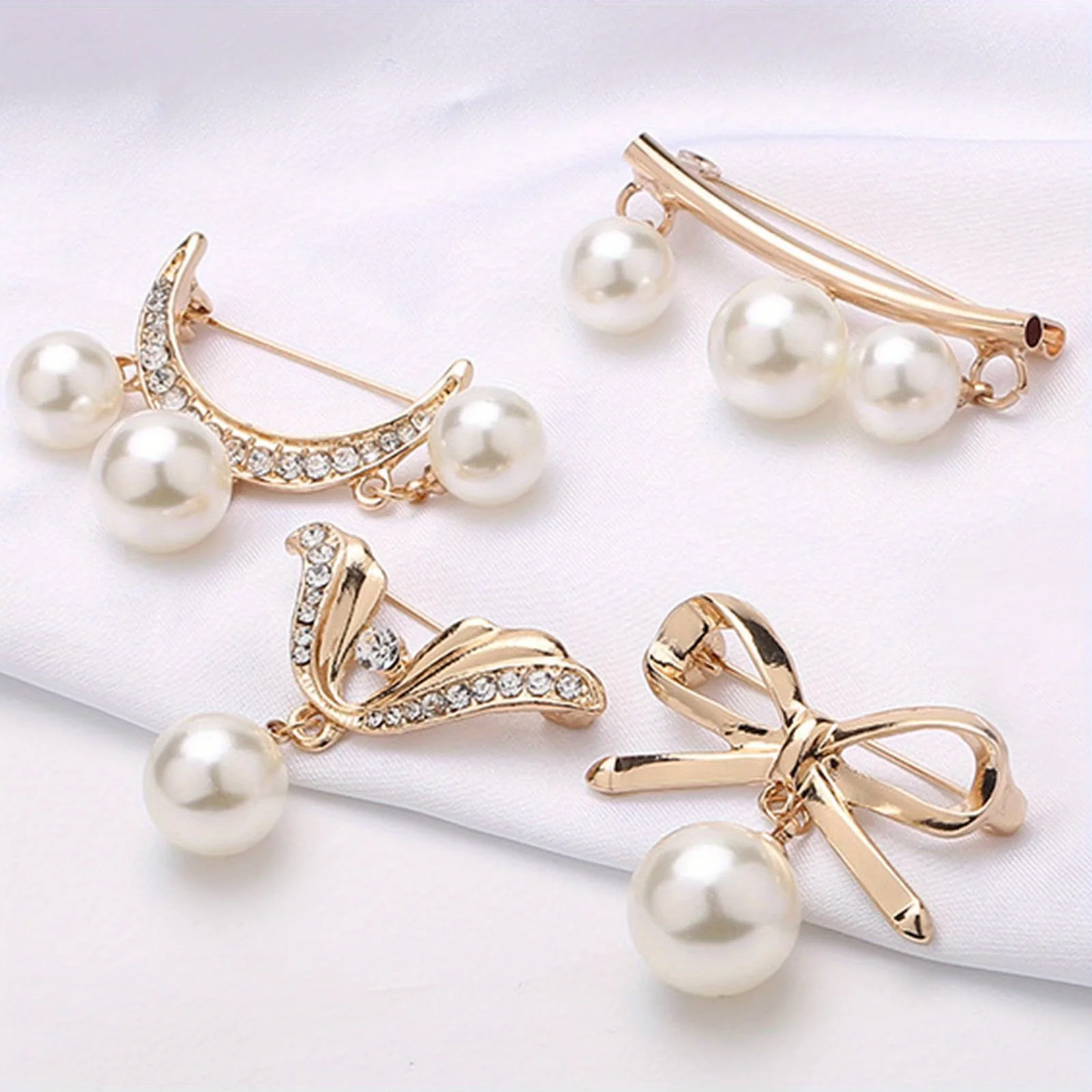 4pcs Golden Elegant Temperament Brooch Waist Adjuster Set - Mixed Color Fashion Safe Pin, Used for Clothes Fixing